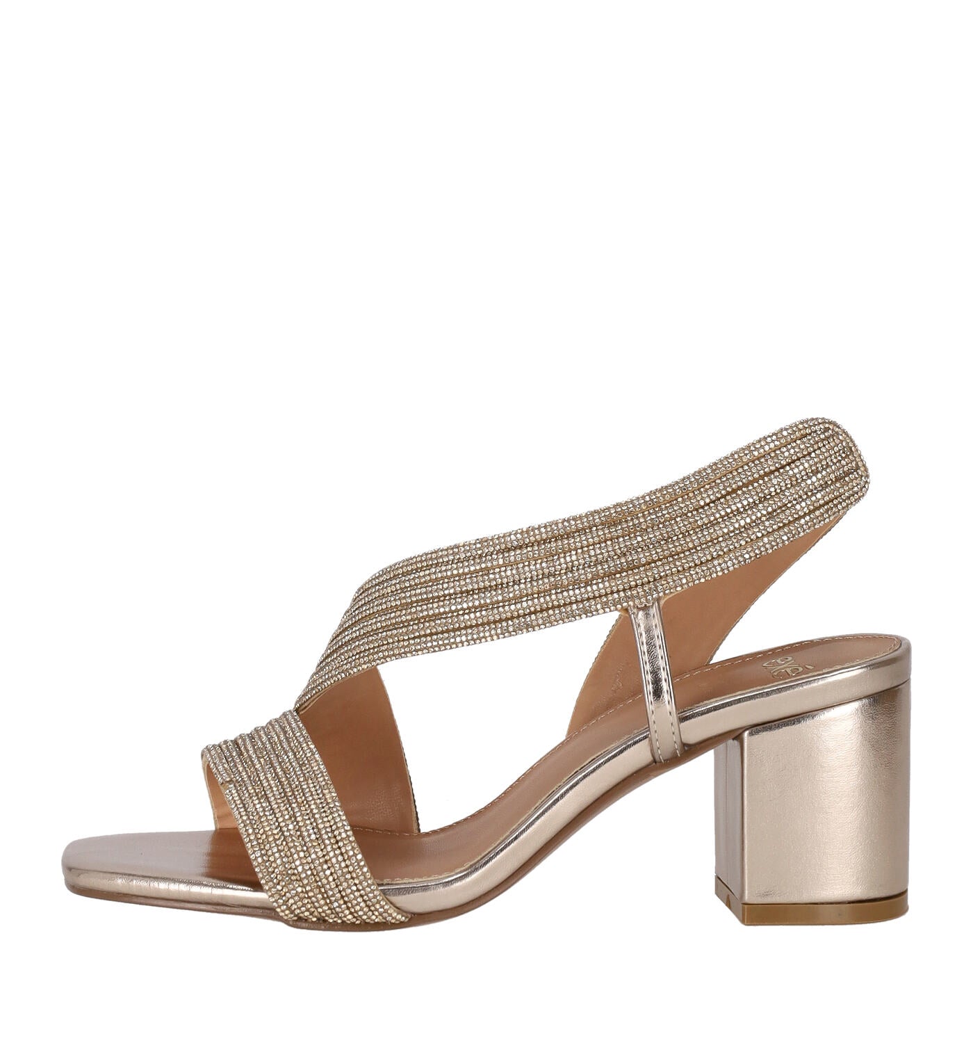 Sandalo fascia strass tacco largo alto 6 cm