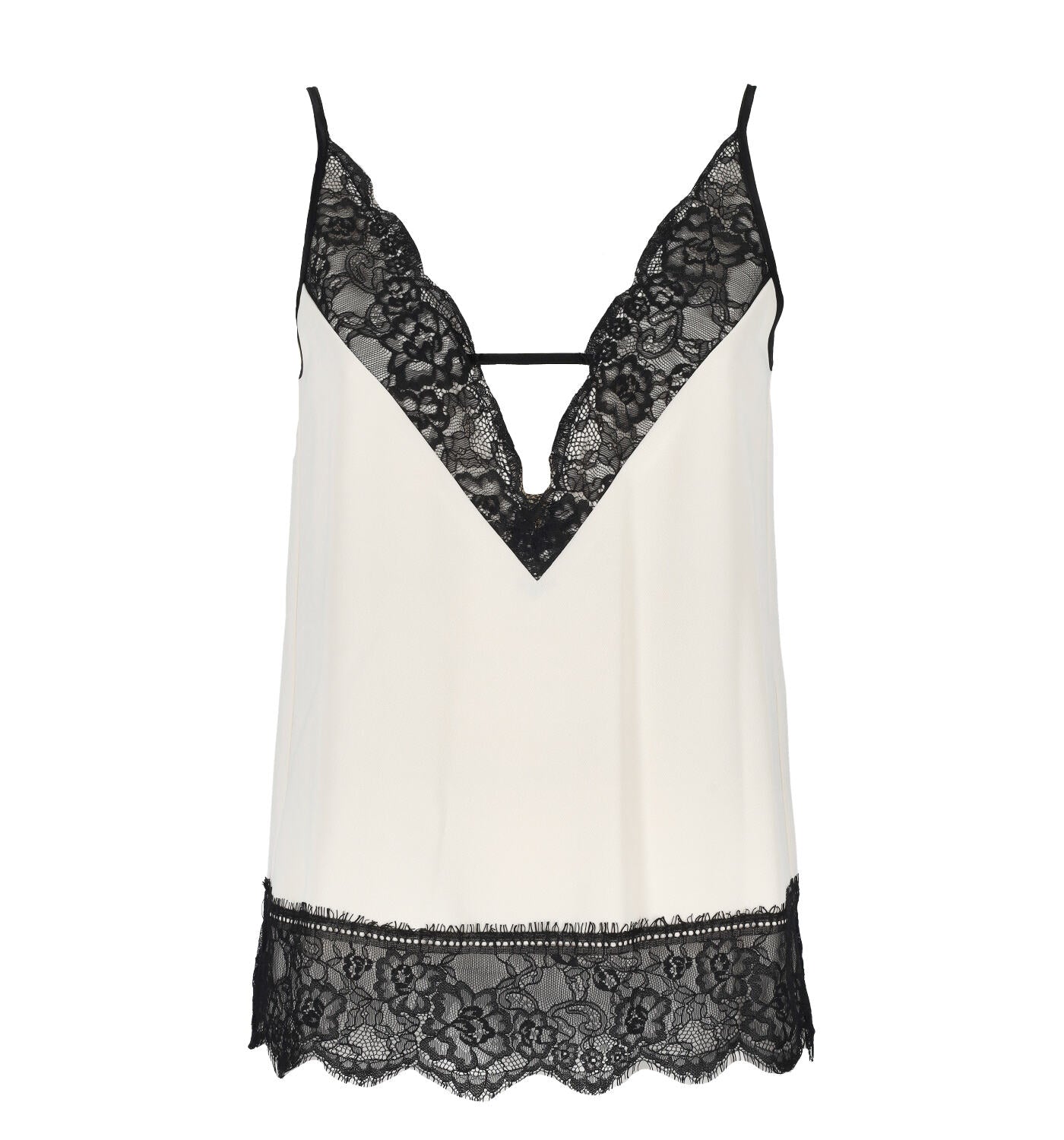 Top scollo a V con fondo in pizzo