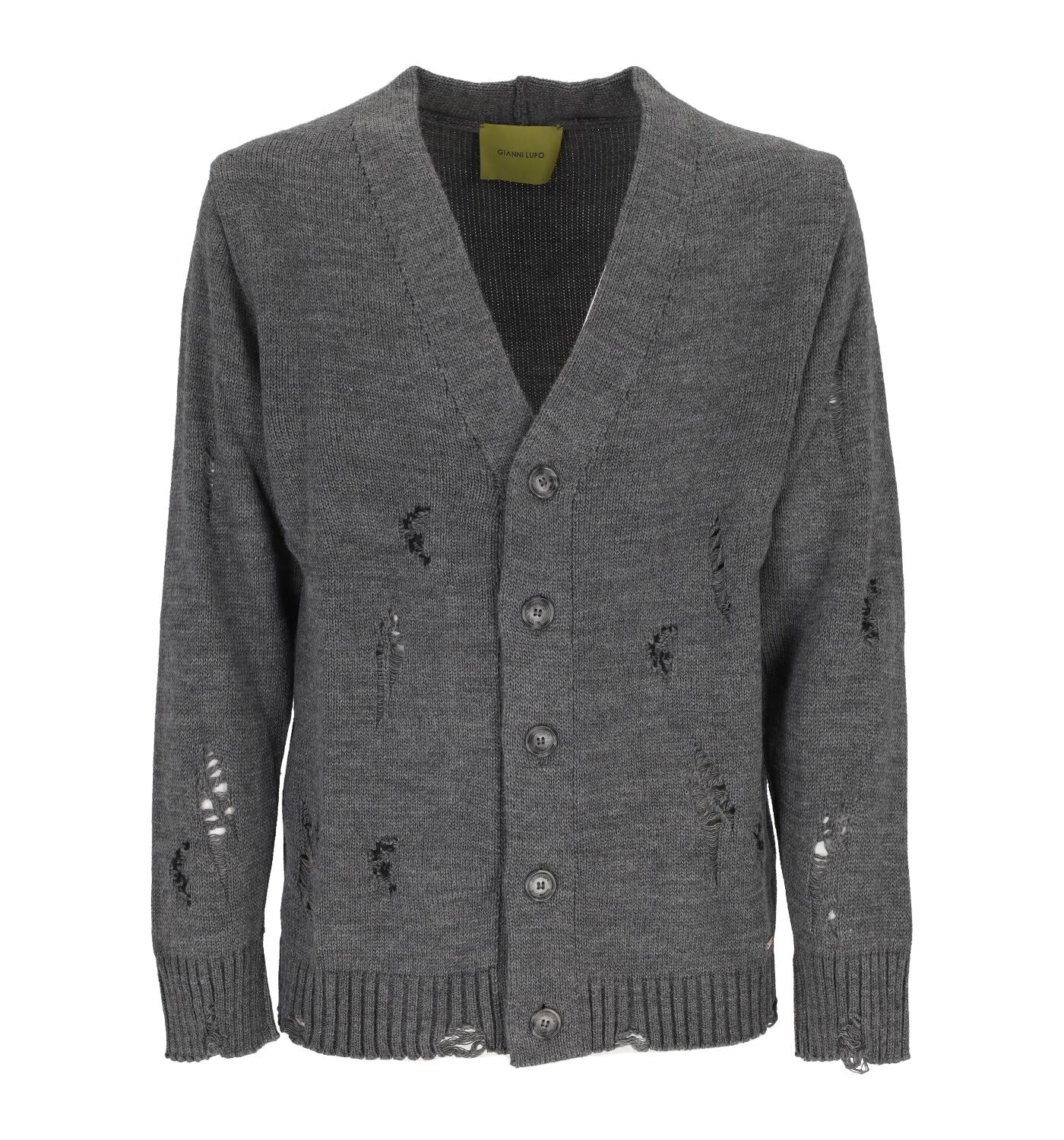 Cardigan con bottoni e rotture