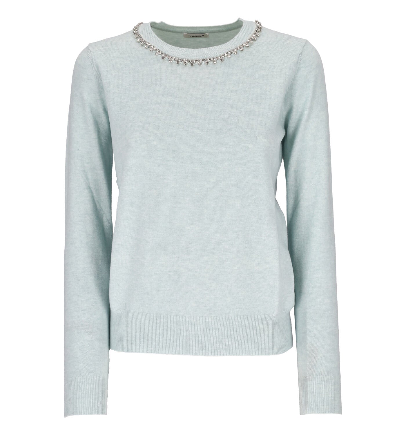 Maglia girocollo con decorazione al collo in pietre swarovski