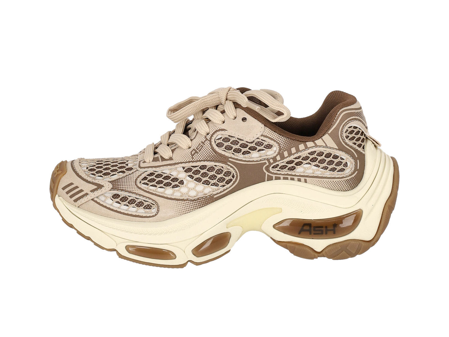 Sneakers con suola grossa , in rete e camoscio .