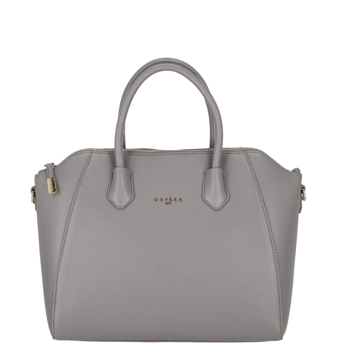 Borsa bauletto con manico corto, chiusura zip e tracolla removibile.