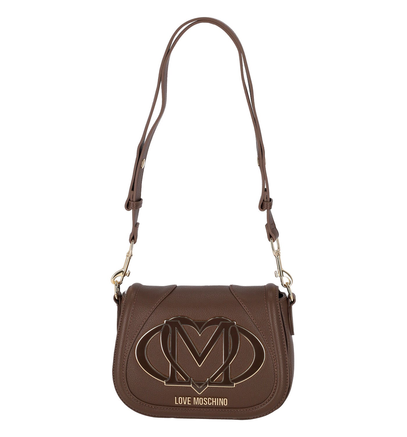 Borsa a tracolla ovale con patta e logo grande , tracolla regolabile.