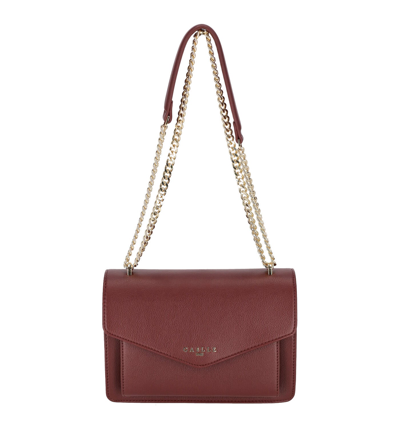 Tracolla media con doppia catena regolabile , chiusura con bottone .