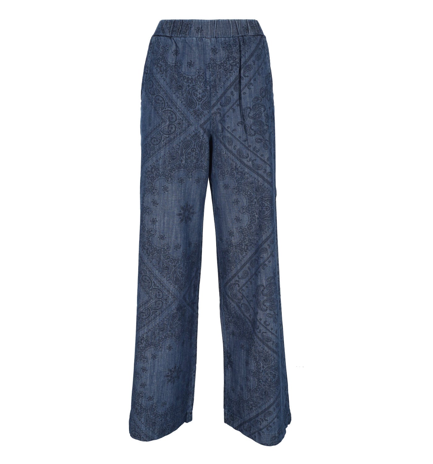 Pantalone a palazzo con elastico in vita fantasia cachemere