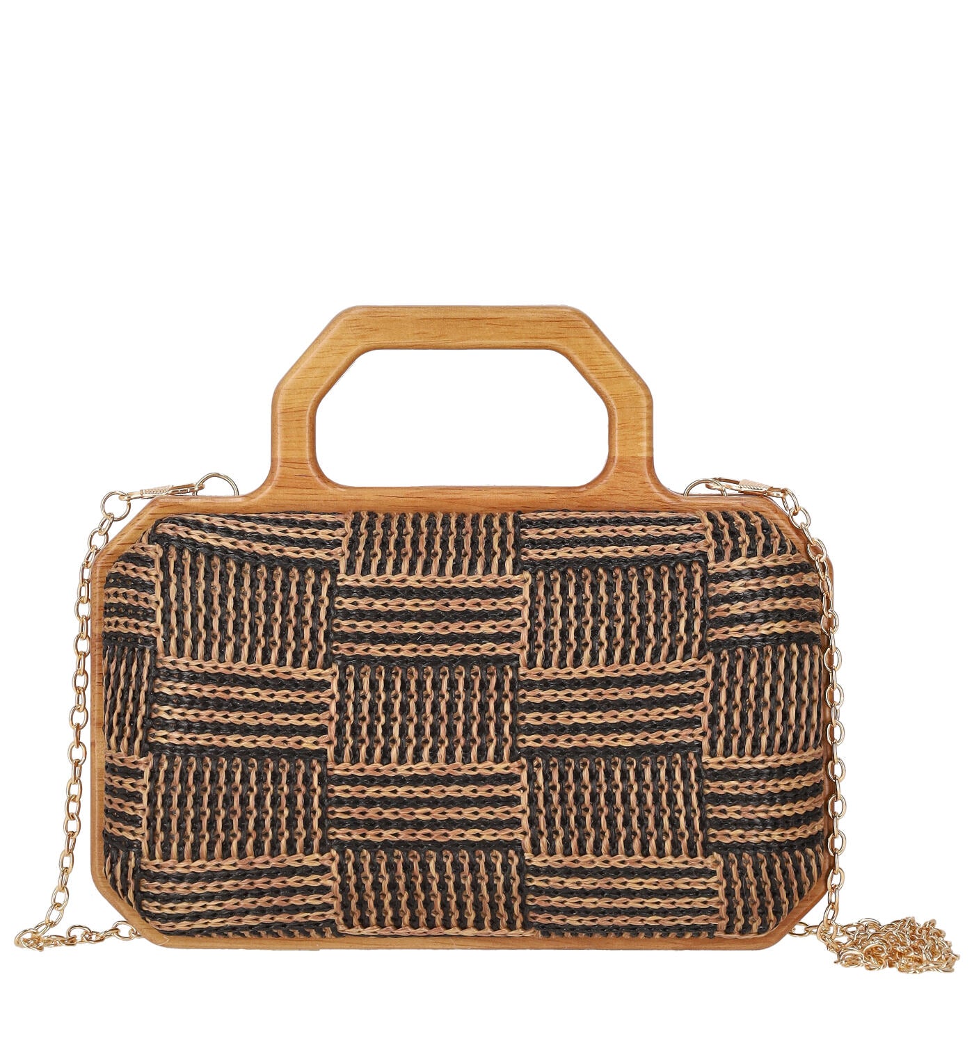 Borsa rettangolare con manico in legno