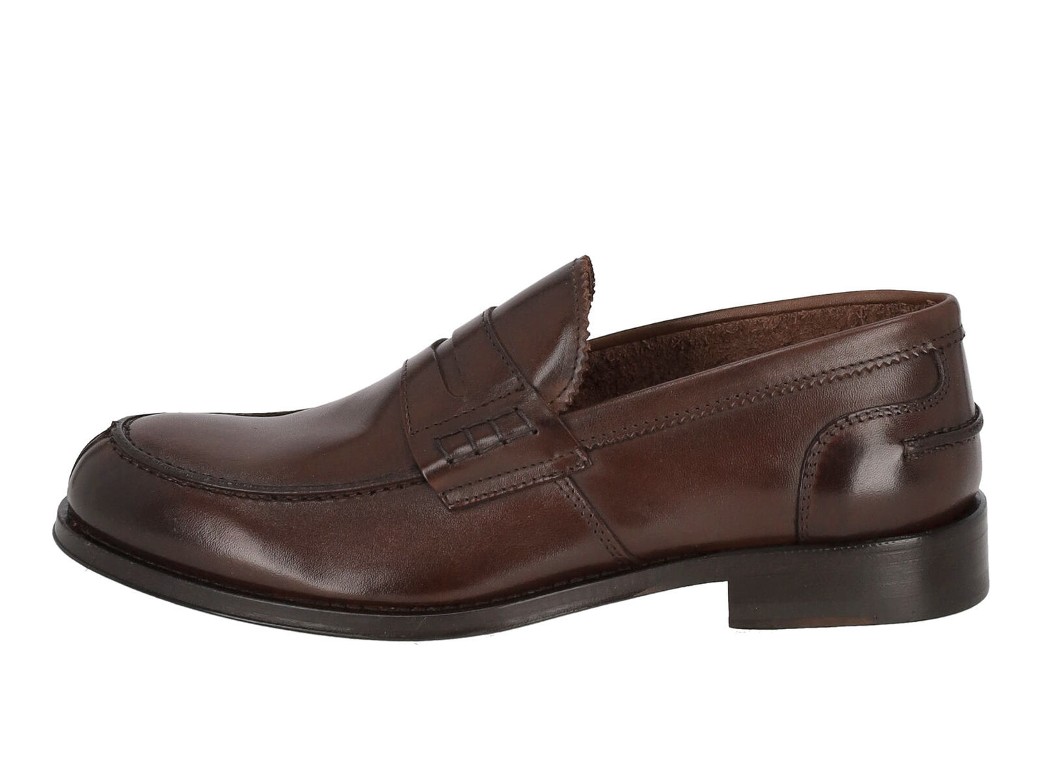 Mocassino in pelle invecchiato con bendina fondo cuoio