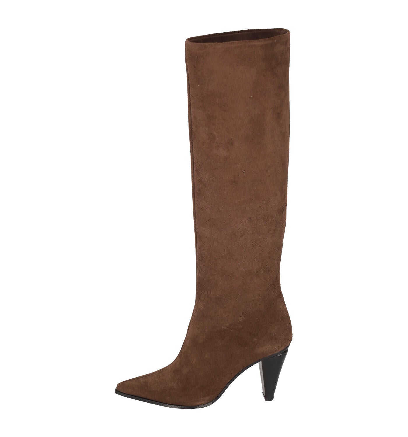 Stivale alto in camoscio con tacco in cuoio , altezza 75cm.